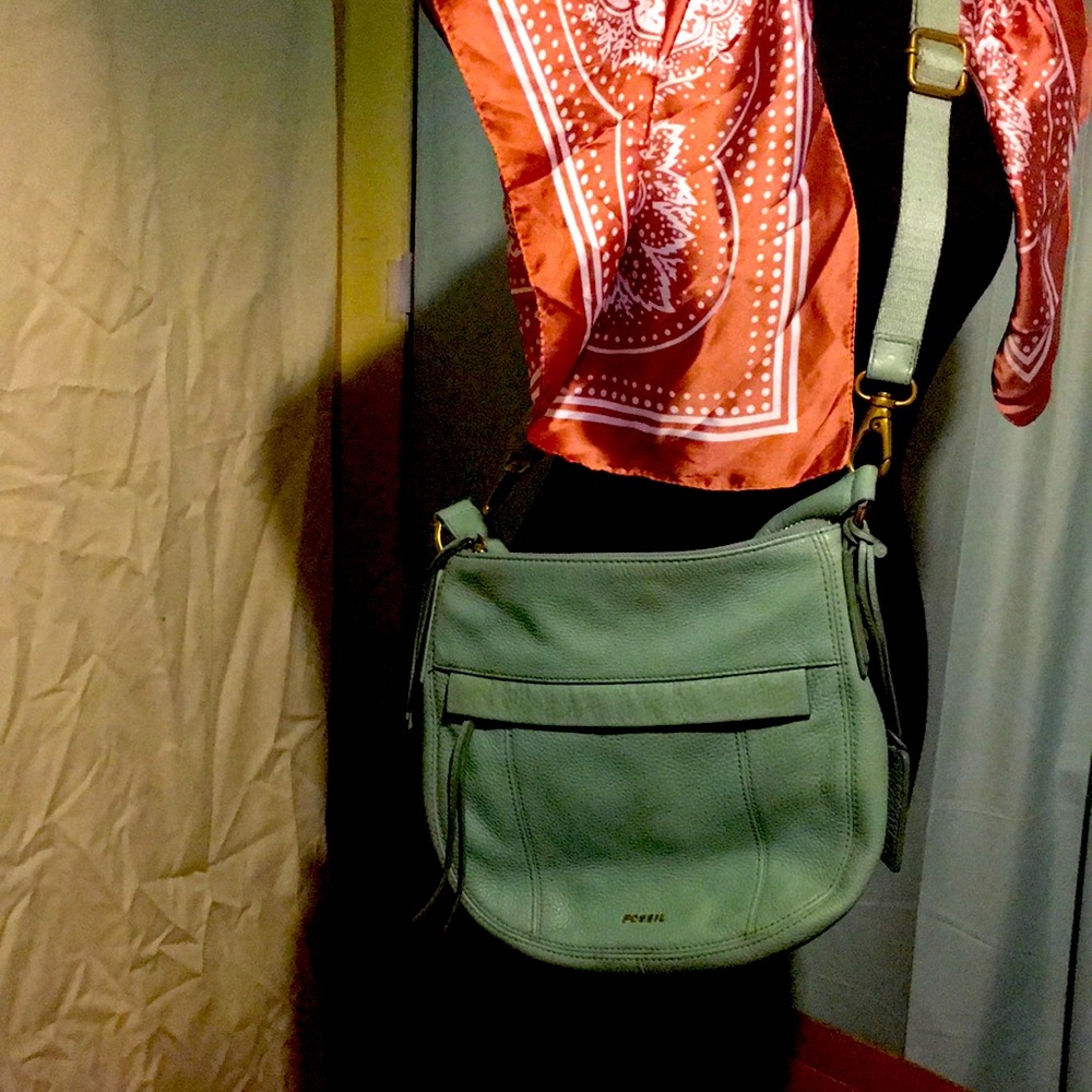 Fossil | Sea Foam Green Pebble Leather Medium Size Zip Crossbody Bag